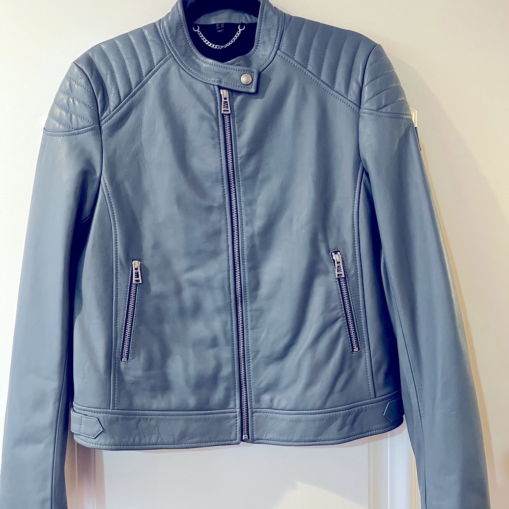 Belstaff Womens Blue Lamb Leather Jacket Size 12